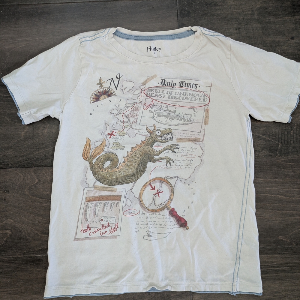 Hatley White Short-Sleeve Kids Tee with Sea Monster Explorer Graphic